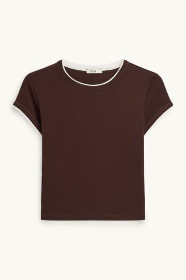 Damen - T-Shirt - Slim Fit - 2-in-1-Look - braun