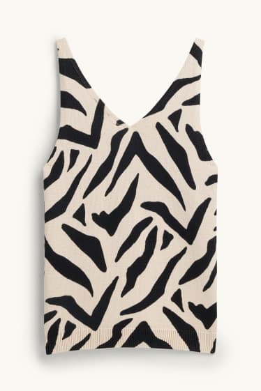 Femei - Top tricotat cu decolteu în V - cu model - negru / nej