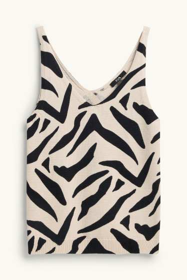 Femei - Top tricotat cu decolteu în V - cu model - negru / nej