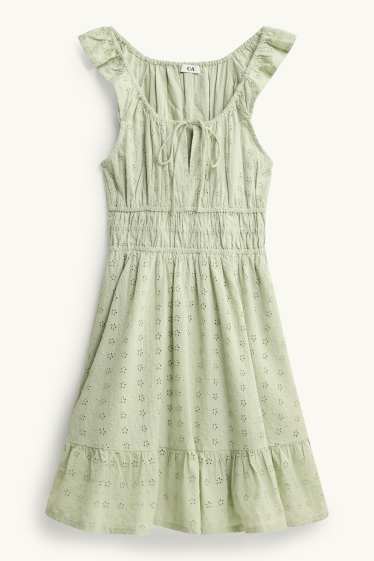 Donna - Vestito - broderie anglaise - verde chiaro