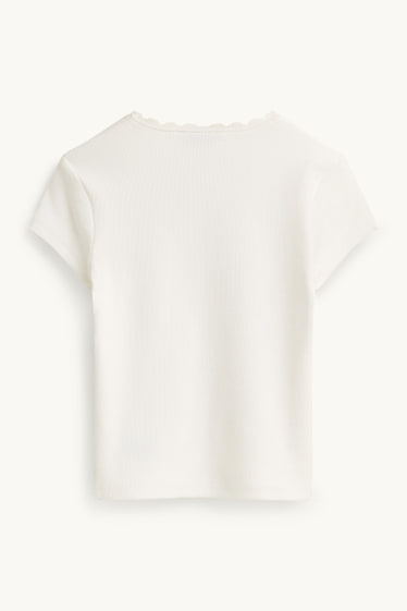 Kinder Mädchen - Kurzarmshirt - gerippt - weiß