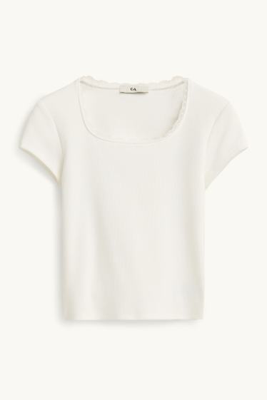 Kinder Mädchen - Kurzarmshirt - gerippt - weiß