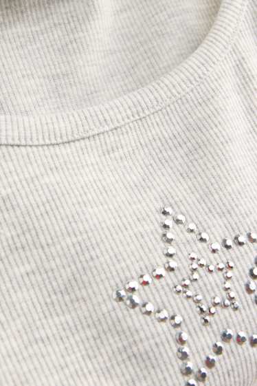 Děti - dívky - Hvězda - top se štrasovými kamínky - žebrovaný - světle šedá
