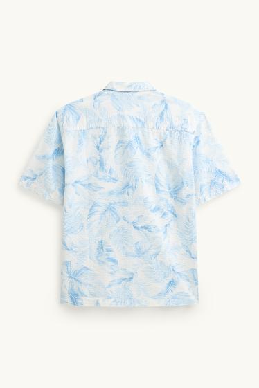 Pánské - Košile - regular fit - kent - se vzorem - bílá / světle modrá