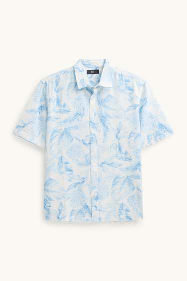 Pánské - Košile - regular fit - kent - se vzorem - bílá / světle modrá