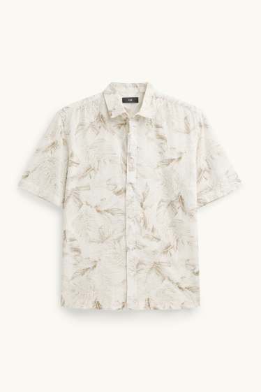 Pánské - Košile - regular fit - kent - se vzorem - bílá/béžová