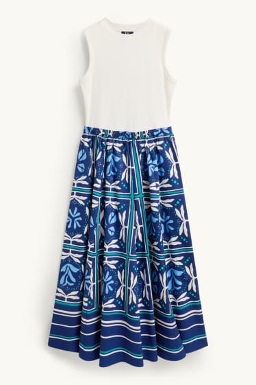 Dames - Fit & flare-jurk - met patroon - blauw / wit