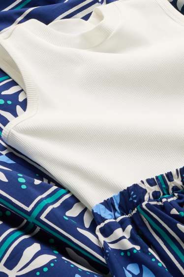 Dames - Fit & flare-jurk - met patroon - blauw / wit