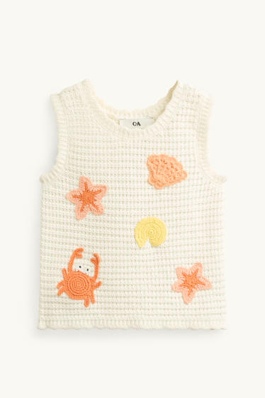 Kinder Mädchen - Muschel, Seestern, Krabbe - Crochet-Top - weiß