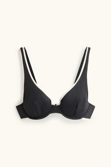 Women - Underwire bikini top - ribbed - black
