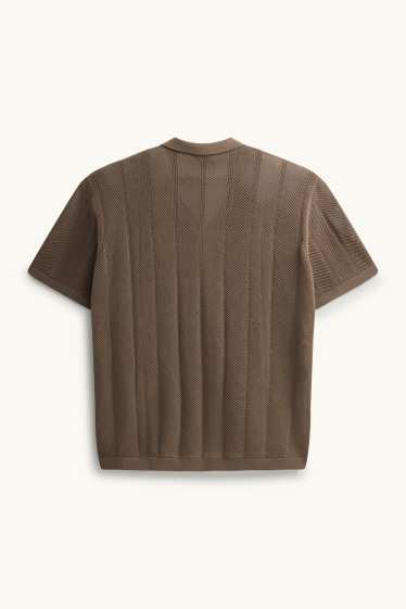 Herren - Strick-Hemd - Regular Fit - Reverskragen - stukturiert - braun