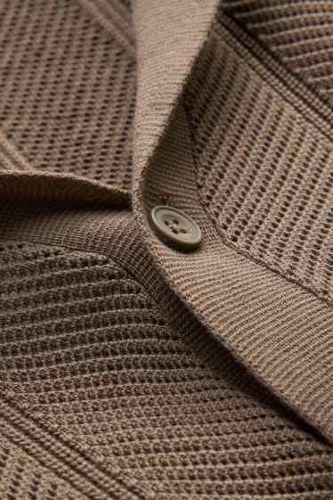 Herren - Strick-Hemd - Regular Fit - Reverskragen - stukturiert - braun