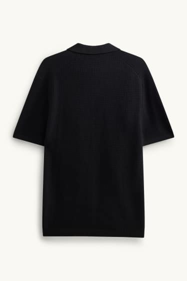 Heren - Gebreid poloshirt - relaxed fit - met structuur - zwart