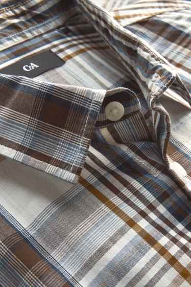 Hommes - Chemise - regular fit - col kent - à carreaux - marron