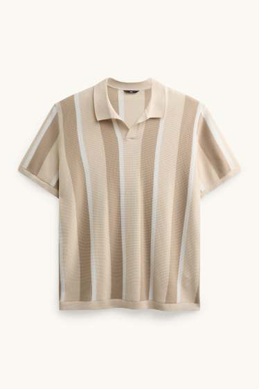 Hommes - Polo en maille - regular fit - à rayures - finition texturée - beige