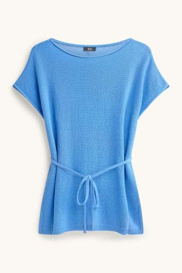 Dámské - Pletený svetr - s krátkým rukávem - modrá