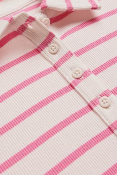 Women - Polo shirt - regular fit - ribbed - striped - white / pink