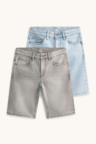 Kinder Buben - Multipack 2er - Jeans-Bermudas - helljeansgrau
