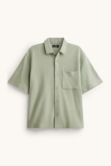 Hommes - Chemise - relaxed fit - col kent - côtelée - vert clair
