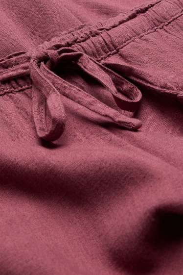 Mujer - Pantalón de tela con parte de lino - mid waist - loose fit - rojo oscuro