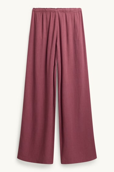 Mujer - Pantalón de tela con parte de lino - mid waist - loose fit - rojo oscuro