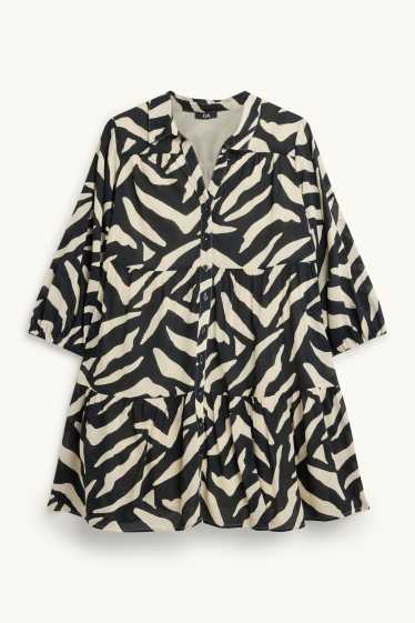 Damen - A-Linien Kleid - gemustert - weiß / schwarz