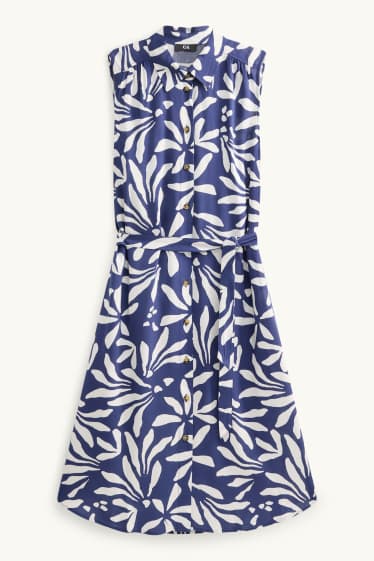 Femmes - Robe en viscose - à fleurs - bleu / blanc