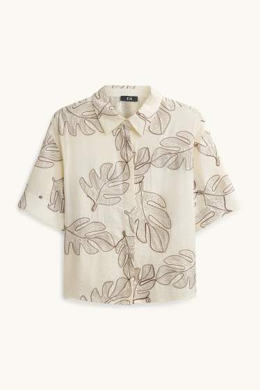 Mujer - Blusa camisera - estampada - crema