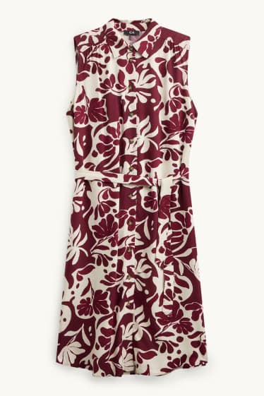 Donna - Vestito di viscosa - a fiori - bianco / rosso