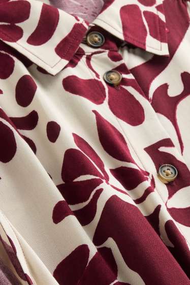 Donna - Vestito di viscosa - a fiori - bianco / rosso