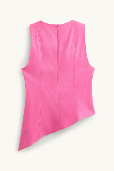 Damen - Blusentop - Leinen-Mix - rosa