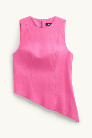 Damen - Blusentop - Leinen-Mix - rosa