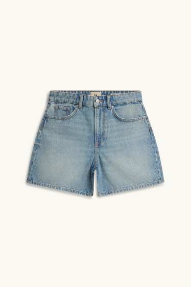 Femmes - Short en jean avec pierres de strass - mid waist - bleu