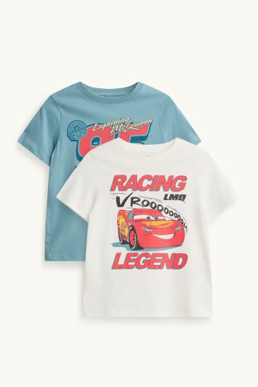 Kinder Buben - Multipack 2er - Cars - Kurzarmshirt - blau / weiß