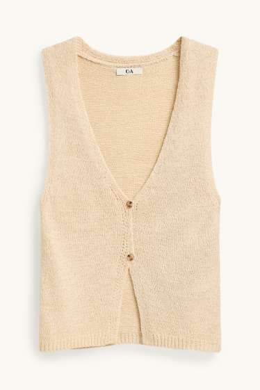 Damen - Strickweste - Feinripp - beige