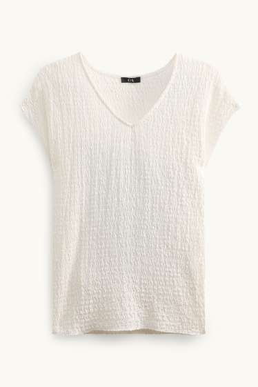 Femmes - T-shirt à encolure en V - regular fit - blanc
