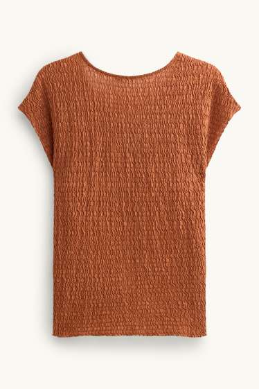 Donna - T-shirt con scollo a V - regular fit - marrone