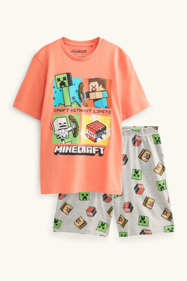 Kinder Jungen - Minecraft - Shorty-Pyjama - 2 teilig - orange / grau