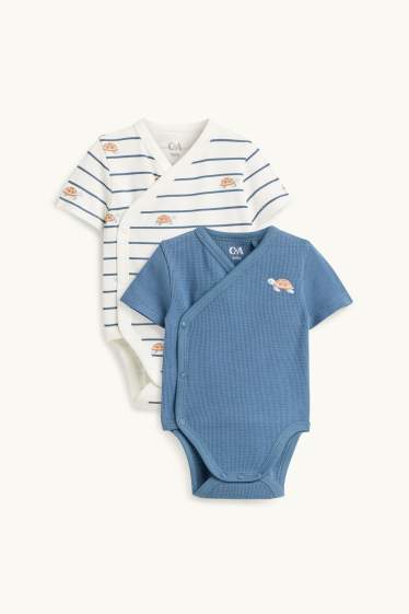 Bébés garçons - Lot de 2 - tortues - bodys croisés bébé - blanc