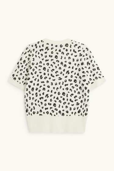 Donna - Maglione - a maniche corte - stampa leopardata - bianco / nero