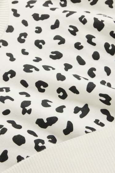 Donna - Maglione - a maniche corte - stampa leopardata - bianco / nero