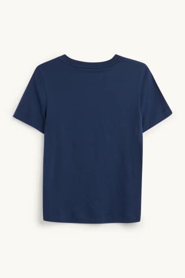 Femmes - T-shirt avec pierres de strass - regular fit - effet brillant - bleu foncé