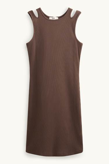 Kinderen: meisjes - Jurk - geribd - bruin