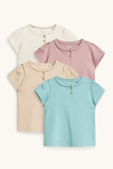 Bébés filles - Lot de 4 - T-shirts bébé - finition côtelée - rose / bleu