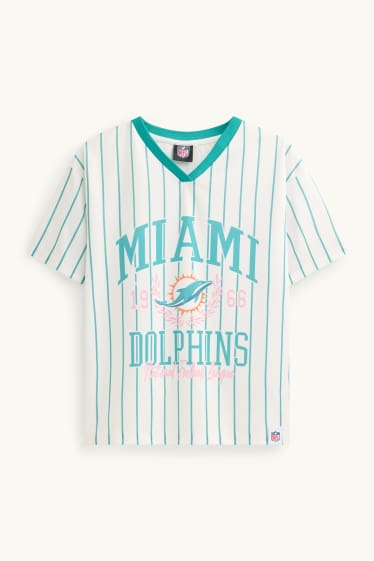 Enfants filles - Miami Dolphins - T-shirt - à rayures - blanc / turquoise