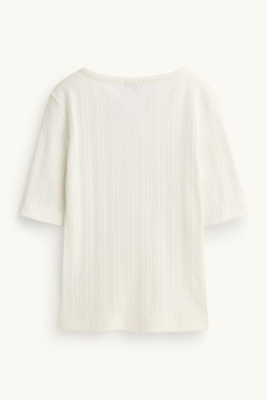 Damen - Henley-Shirt - Regular Fit - gerippt - weiß