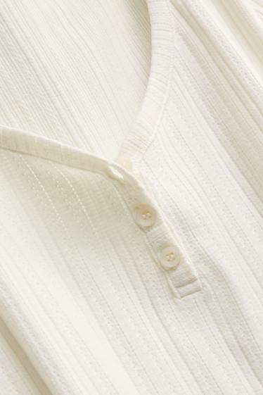 Damen - Henley-Shirt - Regular Fit - gerippt - weiß