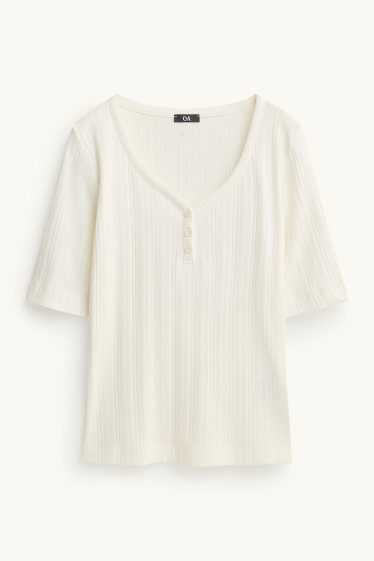 Damen - Henley-Shirt - Regular Fit - gerippt - weiß