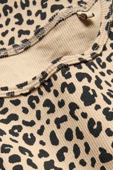 Femmes - T-shirt - slim fit - finition côtelée - imprimé léopard - noir / beige
