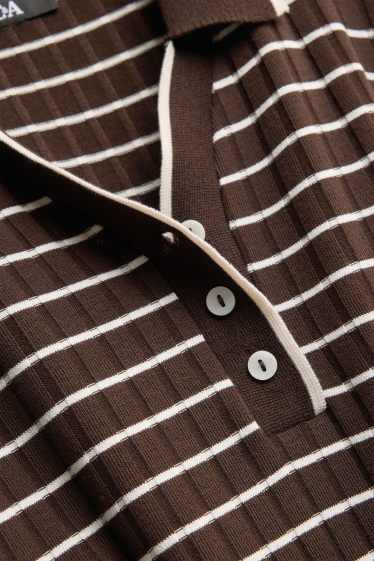 Dames - Poloshirt - regular fit - geribd - gestreept - bruin